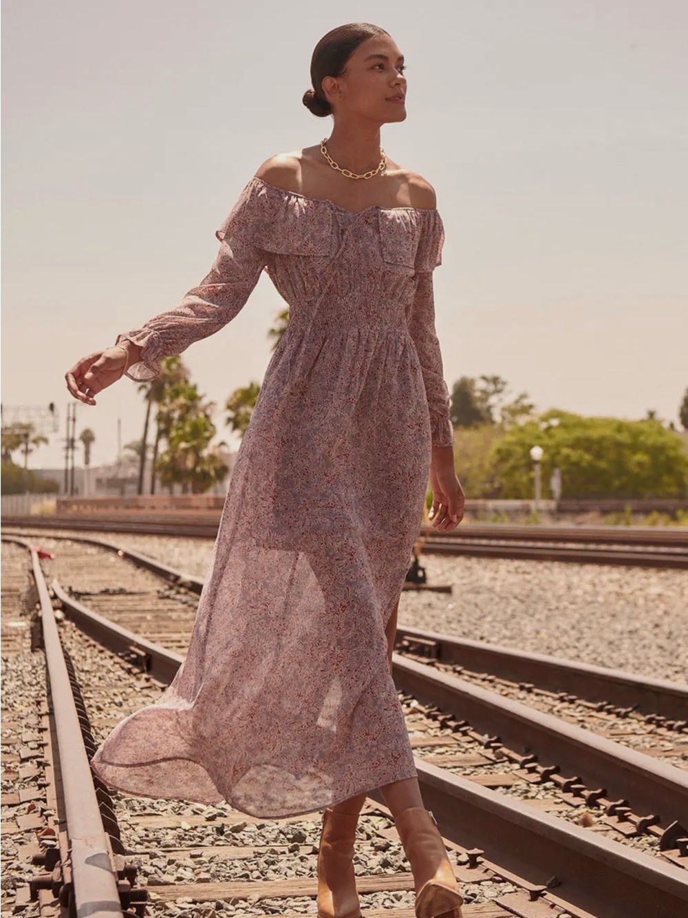 NEW: Off-the-Shoulder Floral Maxi Dress in Dusty Rose